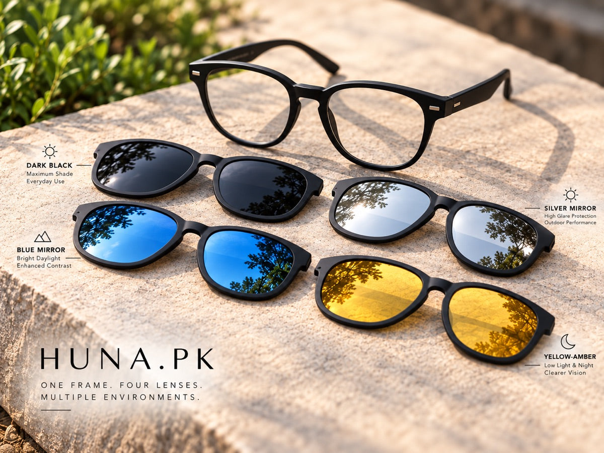 HUNA 4-in-1 Magnetic Eyewear System with 4 Clip-On Lenses