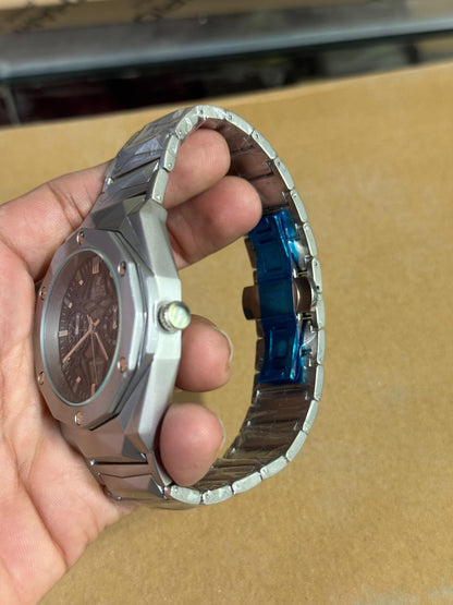 Luxury Chronograph Skeleton Dial Men’s Watch – Silver & Blue