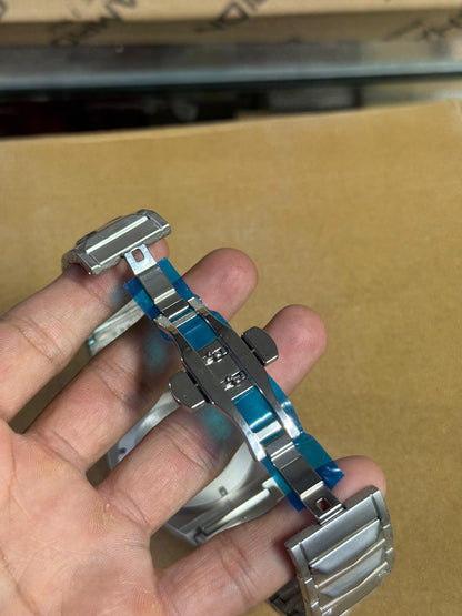 Luxury Chronograph Skeleton Dial Men’s Watch – Silver & Blue